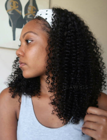 Headband Wig Kinky Curly Human Hair Wigs (WITH FREE TRENDY HEADBAND)